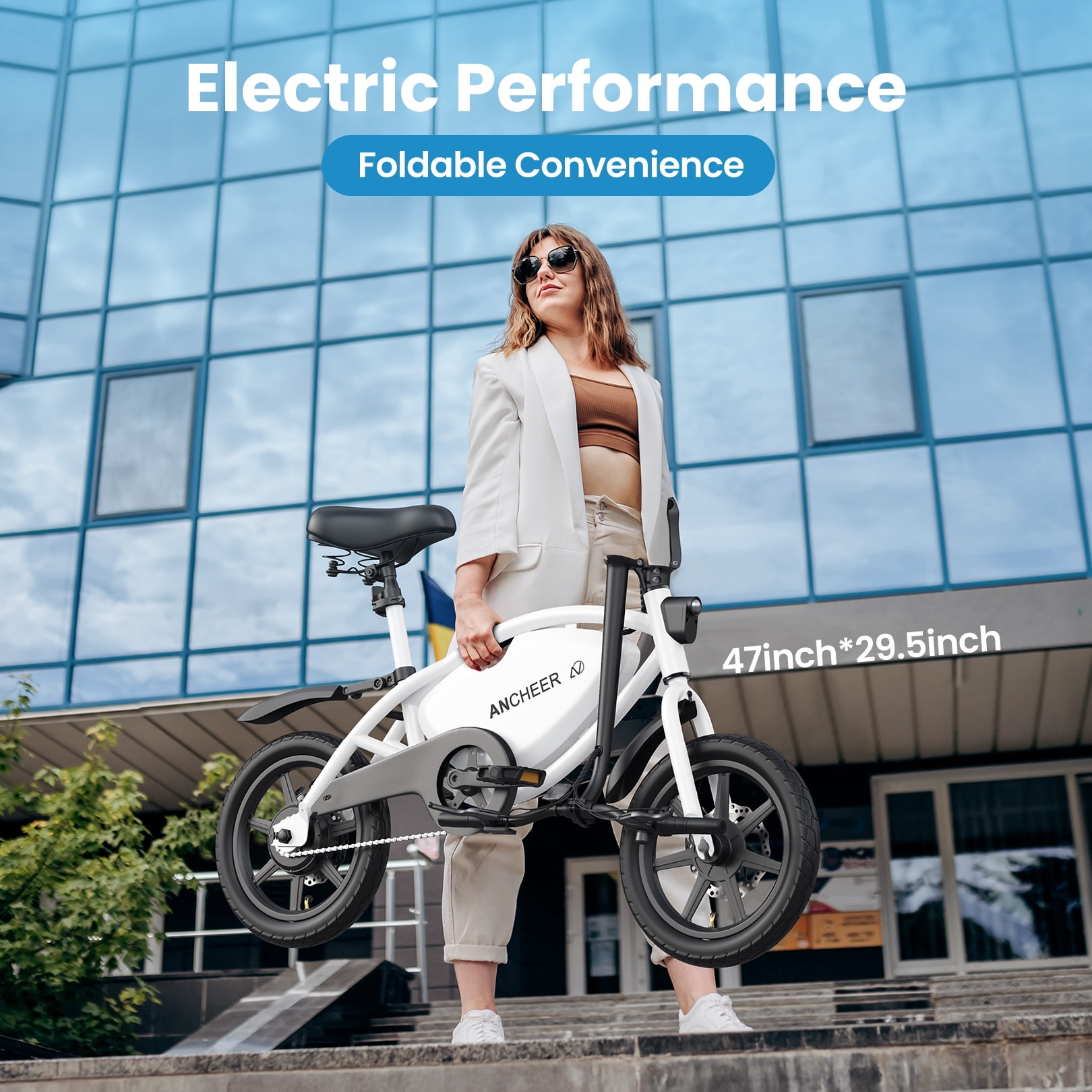 ANCHEER 14" Foldable Electric Bike for Adults, Peak 500W Electric Bicycles, 48V 374Wh City Commuter Cruiser Ebikes, 20MPH Compact Electric Mini Bike for Teens, LED Display, UL 2849