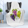 thumbnail image 4 of Vineyard Soft Flannel Fleece Throw Blanket, 3 Clusters of Ivy Burgundy Region Blending Fresh Agriculture Picture Artwork, Cozy Plush for Indoor and Outdoor Use, 50" x 70", Purple Green, by Ambesonne, 4 of 5