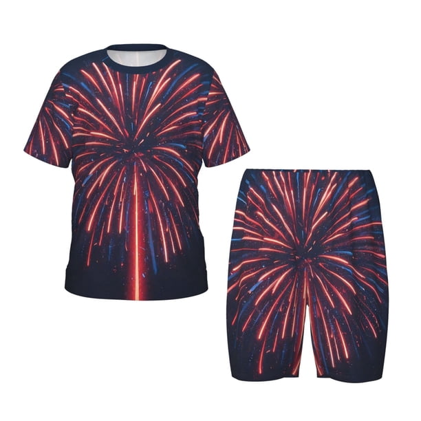 Balery Fireworks3 Conjunto de Pijama Infantil de Manga Corta con Estampado – Ropa de Dormir de Algodón Suave-Medium