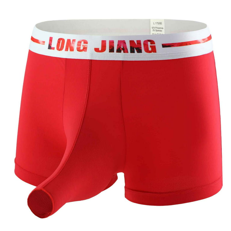 PEASKJP Mens Underwear Packs Men's Summer Thin Transparent Briefs  Breathable Underwears Red L