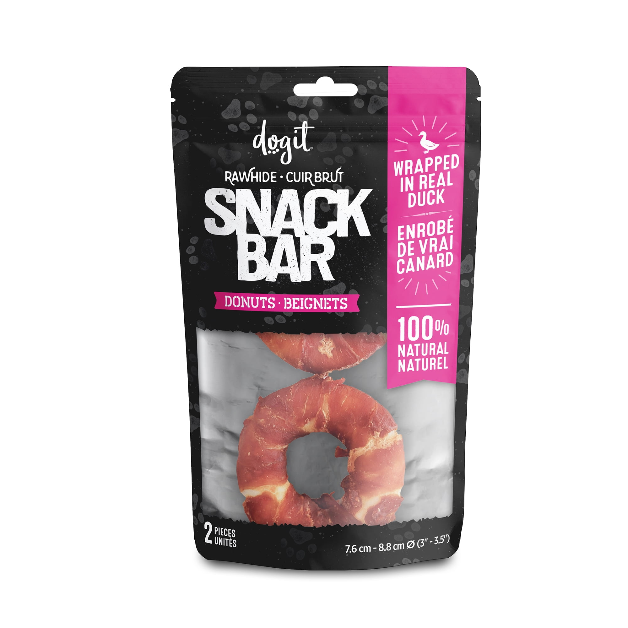 Dogit SnackBar Rawhide Dog Chews Duck-Wrapped Donuts 2-pack (3")