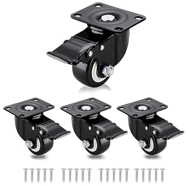 4 Pcs Roulettes Robustes Roues en Caoutchouc Rouleaux pour Meubles Roue Roulettes Roulettes 360° Roue Industrielle avec Frein Bureau, Facile à Utiliser