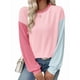 thumbnail image 1 of Blusas de Larga para Mujer, Moda de Otoño, Cuello Redondo, Bloque de Color, Punto Acanalado, Informal, Corte Holgado, Tipo Jersey. Rosa Azul M, 1 of 7