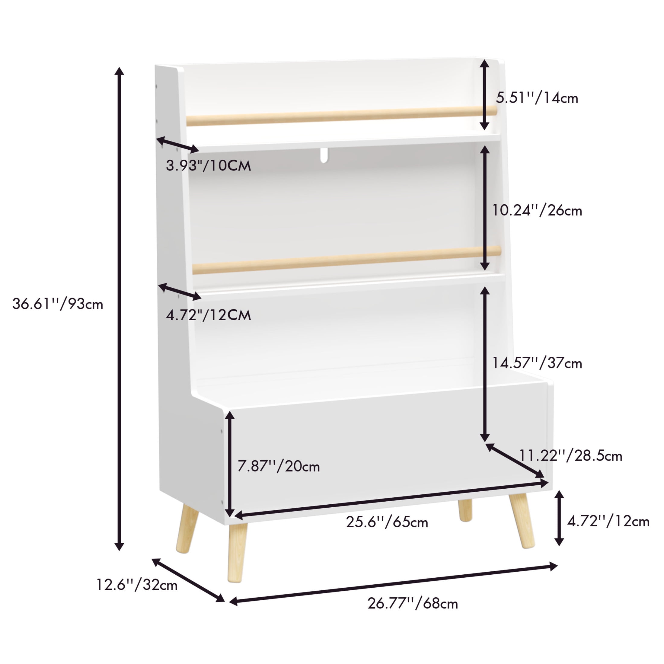 Noble House Solview Kids Bookshelf with Toy Bin, 2-Shelf Book and Magazine Rack Storage Cabinet Organizer, White