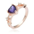 thumbnail image 3 of Genuine Amethyst Ring for Women – Sterling Silver, Rose Gold Plated Heart with White Sapphire Accents, Split Band – February Birthstone Jewelry Gift, 3 of 10