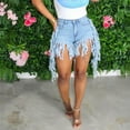 thumbnail image 3 of PBNBP Denim Shorts Womens Mid Waisted Tassel Denim Short Pants Summer Skinny Stretch Ripped Frayed Raw Hem Casual Jean Short for Women, 3 of 9