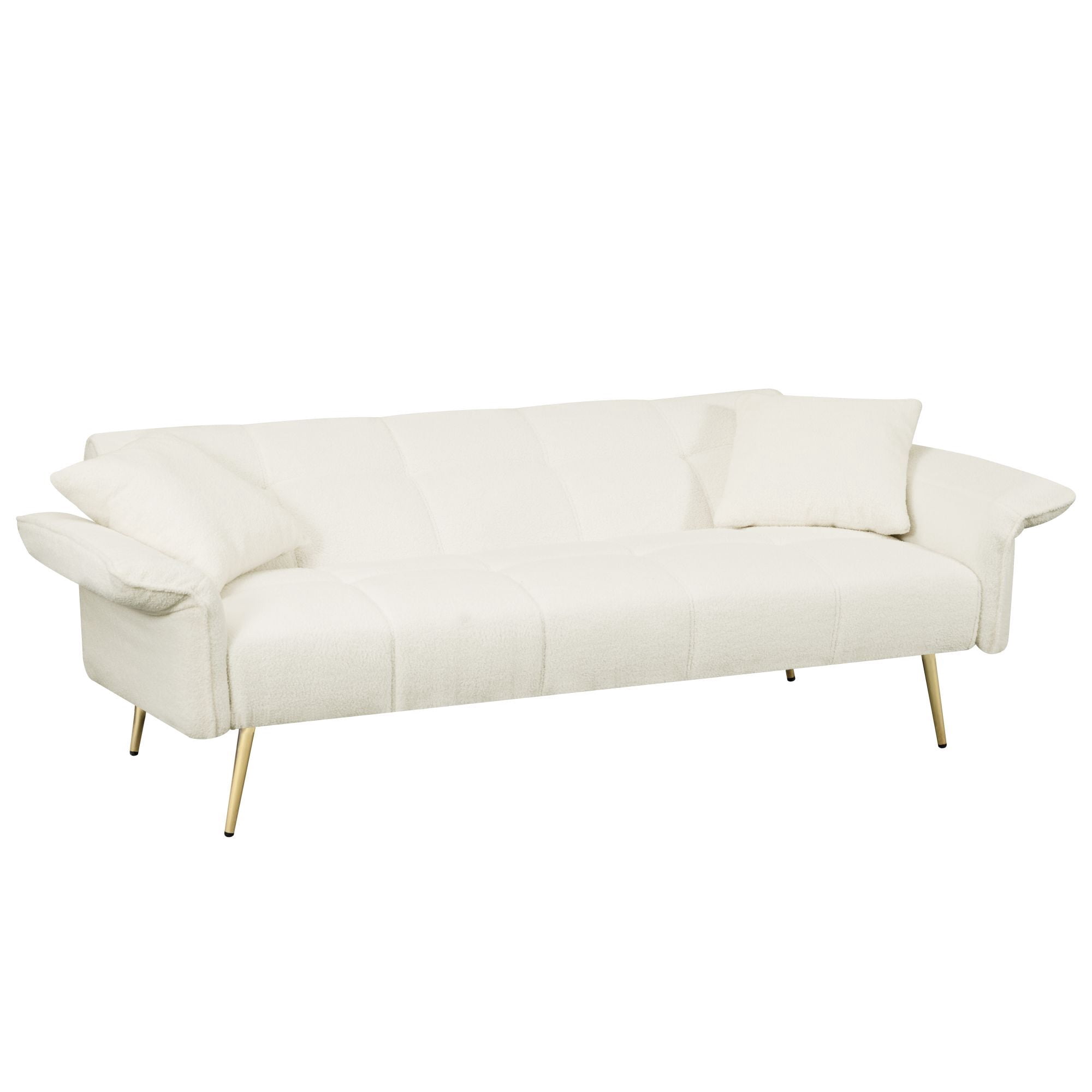 DEALTOPS 70'' Modern Loveseat Sofa, Convertible Teddy Fabric Couch with Adjustable Arms, Beige
