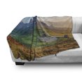 thumbnail image 2 of Rustic Soft Flannel Fleece Throw Blanket, Sunrise at Dolomites Mountains Greenland Hillside Houses Natural Life, Cozy Plush for Indoor and Outdoor Use, 50" x 70", Fern Green Multicolor, by Ambesonne, 2 of 5