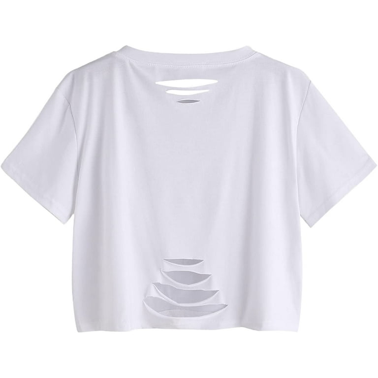 SweatyRocks Women's Summer Short Sleeve Tee Distressed SweatyRocks Women's Summer Short Sleeve Tee Distressed