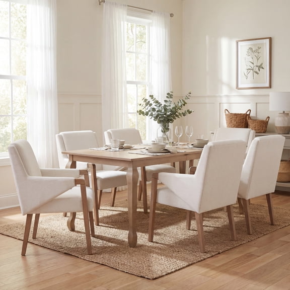 Christopher Knight Home 7-Piece Farmhouse Light Natural Extendable Dining Table with Beige Upholstered Chairs