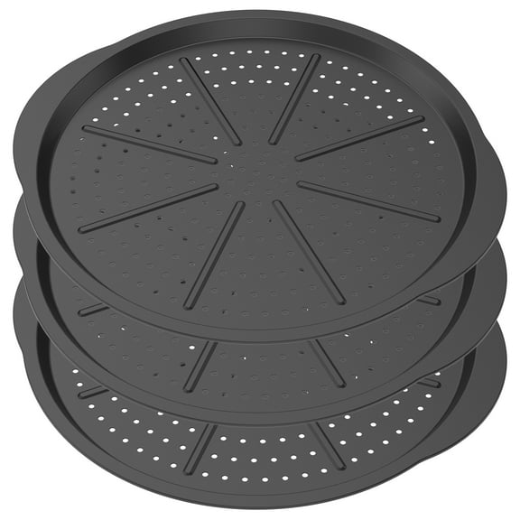 3 Pcs Carbon Steel Pizza Pan with Holes for Oven Nonstick Pizza Tray with Handles for Homemade Frozen and Leftover Slices Dishwasher Safe