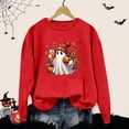 thumbnail image 4 of Sweatshirt for Women Oversized Halloween Fall Ghost Pumpkin Floral Graphic Long Sleeve Pullover Crew Neck Streetwear Y2K Casual Loose Fit Top Red S, 4 of 5
