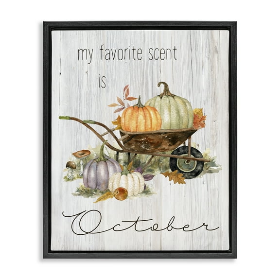 Stupell Industries Favorite Scent is October Holiday Painting Black Floater Framed Canvas Art Prints Wall Art, 17 x 21
