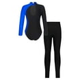thumbnail image 2 of iiniim Girls 2Pcs Actviewear Dance Ballet Unitard with Leggings Athletic Tracksuit Full Body Gymnastics Leotards Blue&Black 10, 2 of 7