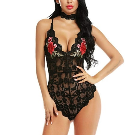 

Cyber 2023 Monday Deals 2023 Floleo Clearance Sexy Women Lace V-neck Bodysuit Teddy Lingerie Jumpsuit Embroidery With Collar Deals