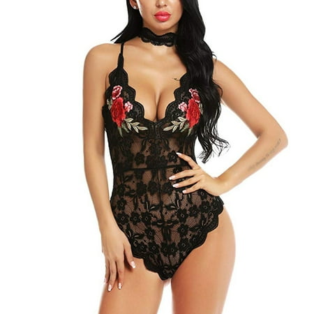 

Cyber 2023 Monday Deals 2023 Floleo Clearance Sexy Women Lace V-neck Bodysuit Teddy Lingerie Jumpsuit Embroidery With Collar Deals