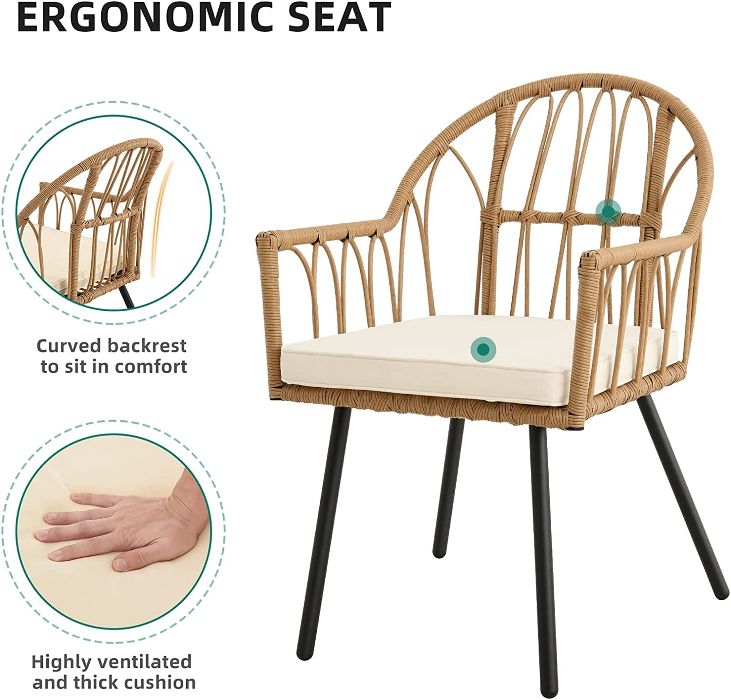 Dextrus Rattan Wicker Dinning Chairs Set of 4, Patio Furniture Set with Beige Cushion, All - Weather Bistro Chair for Outdoor Indoor Restaurant