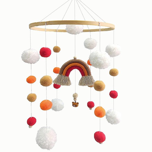 Bola de pelo grande de arcoíris, campana de viento de oso fácil, anillo de bambú, sonajero, juguete, adornos para habitación de bebés y niños