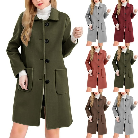 Ashirexll Womens Winter Coats, Jackets for Women Trendy, Long Sleeve Turn Down Collar Coat Winter Solid Outerwear Coat