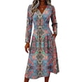 thumbnail image 4 of BOMYJESK Summer Dresses for Women Flowy Ruched Ruffle Hem Swing a Line Dress Vintage Elegant Lightweight Breathable Office Dress Multicolor 3XL, 4 of 5