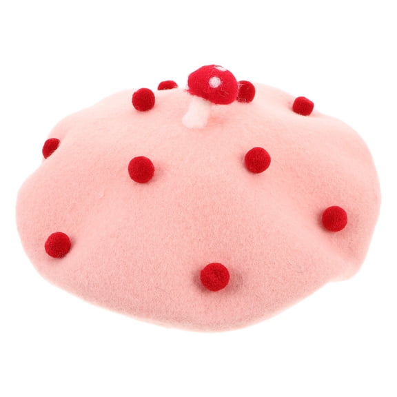 Milisten Cute Beret Girls Hats Caps Pink Woolen 1Set Vintage