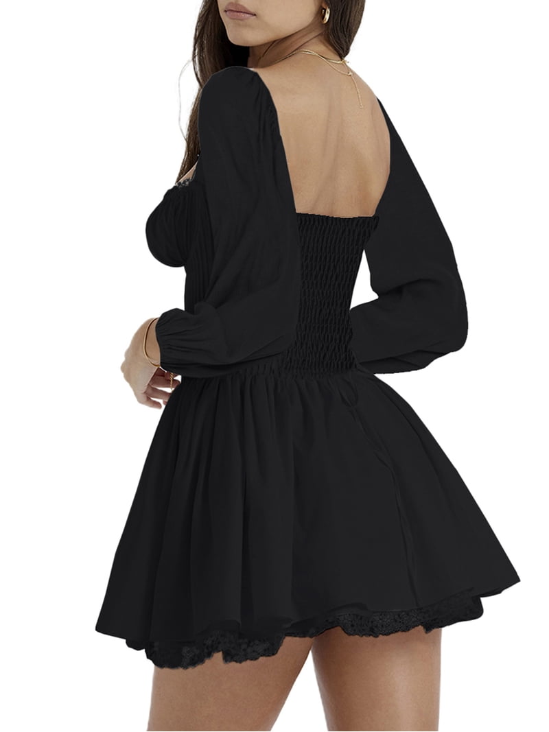 long sleeve corset mini dress in black Body Contour High Compression Square Neck Long Sleeve Corset Mini Dress