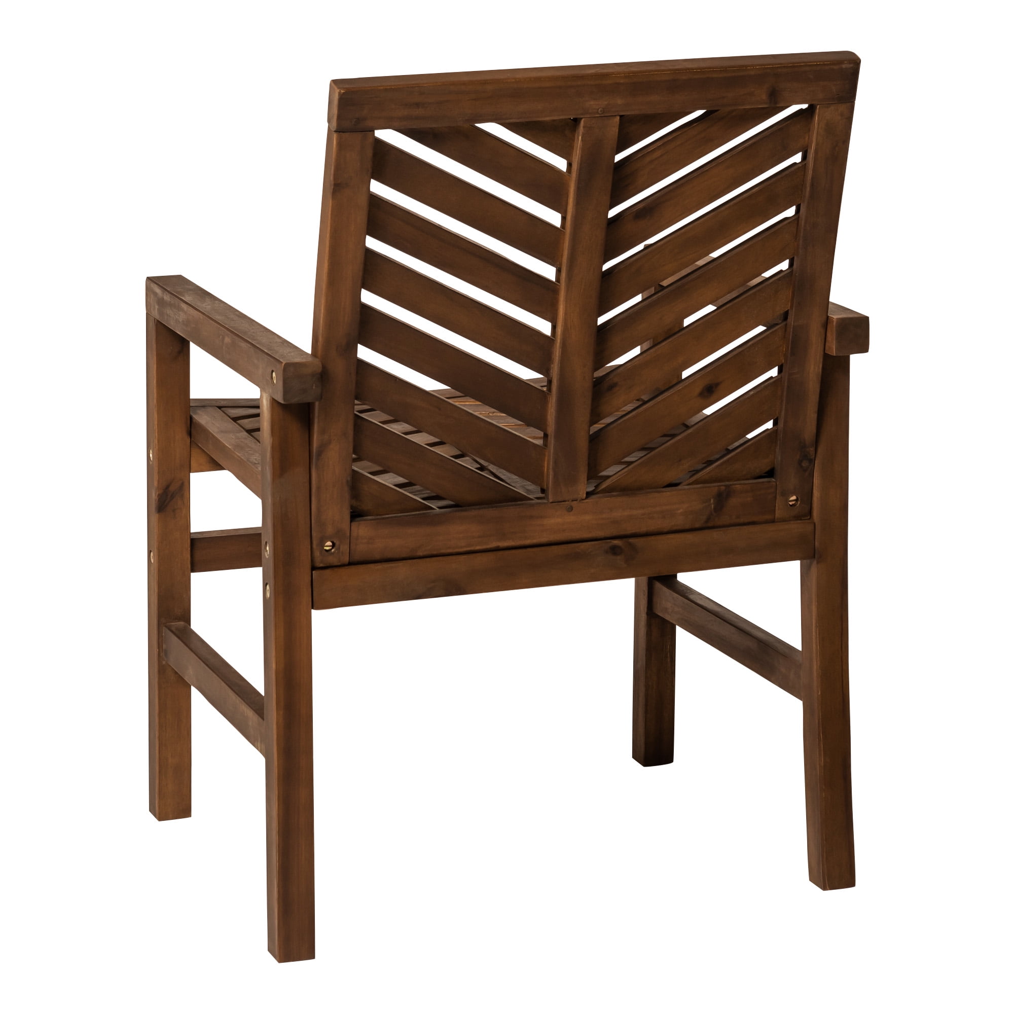 Walker Edison Solid Acacia Wood Chevron Outdoor Chair, 2pk- Dark Brown