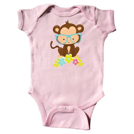 

Inktastic Cute Monkey With Eyeglasses Colorful Flowers Gift Baby Boy or Baby Girl Bodysuit