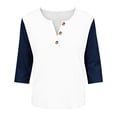 thumbnail image 5 of ABSUYY Womens Navy Baseball Tee 3/4 Sleeve Henley Shirt Casual Raglan Color Block Top,Size L, 5 of 6
