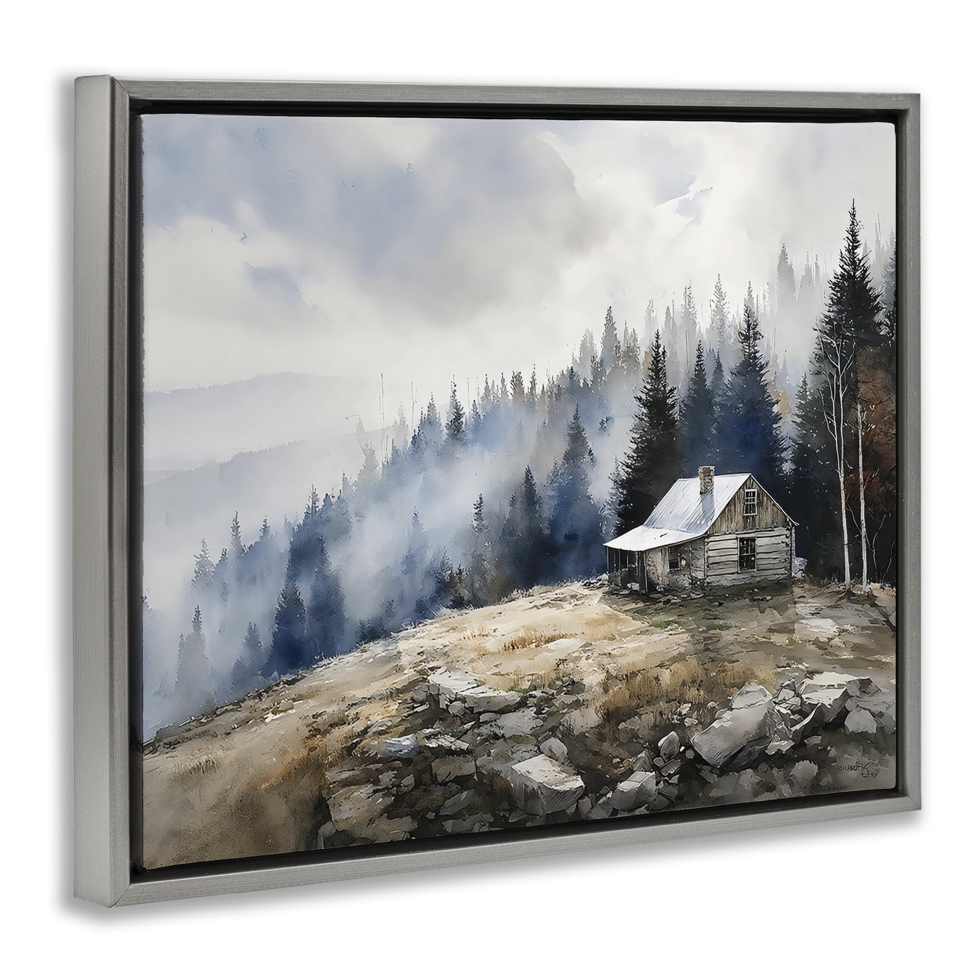 Stupell Industries Misty Cabin on Ridge Gray Framed Floater Canvas Wall Art, design by Franklyn Gregory