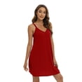 thumbnail image 4 of WBQ Basic Cami Women Long Tanks Top Dress with Strap, Solid Color Red S-2XL, 4 of 9