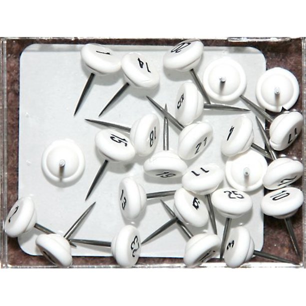Numbered Map Tacks White Numbers (box of 25 numbers 1 25