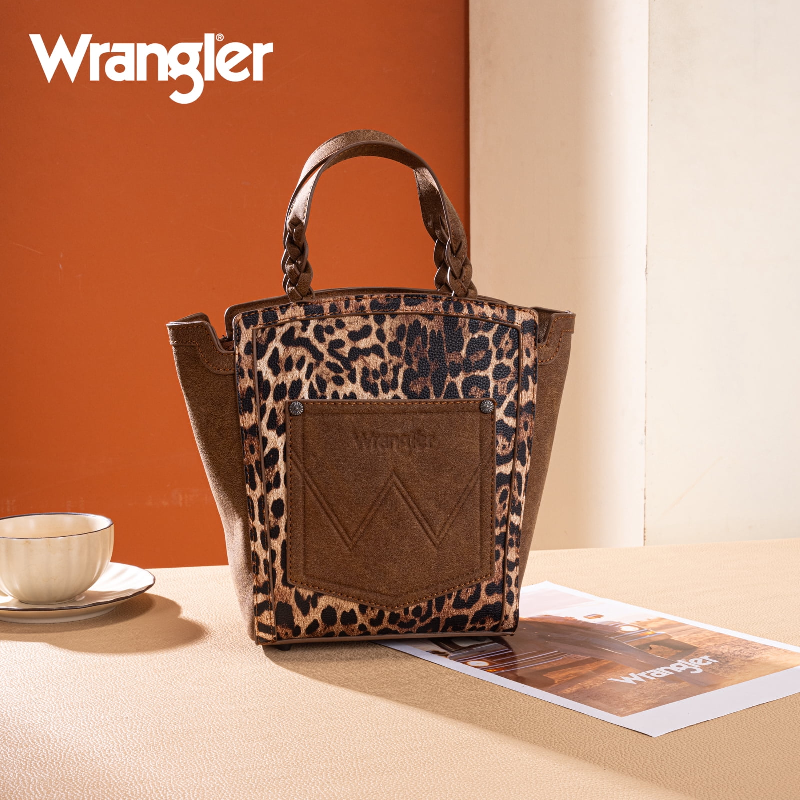 Wrangler Purse for Women Animal Print Crossbody Bags Top-Handle Shoulder Bag Leopard Print Handbag for Everyday Casual Use, Brown