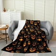 thumbnail image 2 of 3D Pumpkin Throw Blanket Halloween Theme Black Orange Pumpkin Flannel Blanket for Kids Teens Adults Watercolor Horror Plants Decorative Fleece Blanket for Office Bedroom Baby 30x40, 2 of 6
