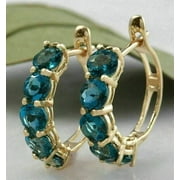 SUNNAH STYLES JEWELRY 2Ct Round Cut Lab Created London Blue Topaz Hoop Earrings 14K Yellow Gold Plated