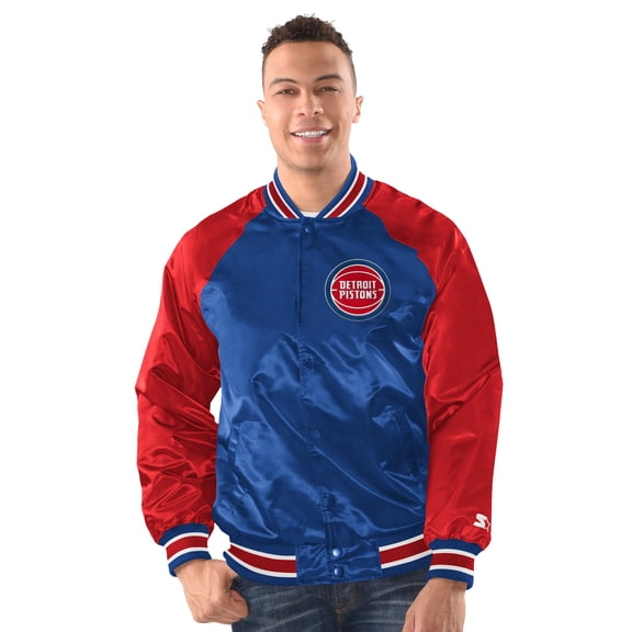Men's Starter Blue/Red Detroit Pistons Inductee Raglan Full-Snap Varsity Jacket