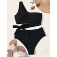 thumbnail image 2 of Traje de baño para mujer, talle alto, correa para un solo hombro, transpirable, elástico, simple, elegante, trajes de baño divididos para fiestas en la playa, negro S, 2 of 6