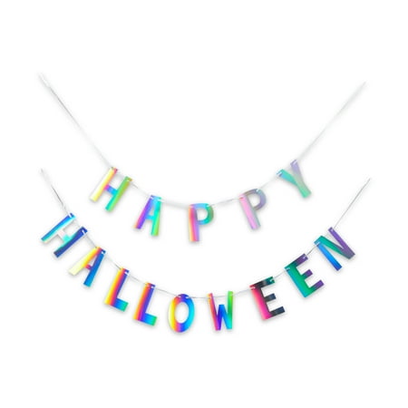 Halloween Iridescent Happy Halloween Paper Garlands Party Banners, 5‘ L x 6 in H, 2 Count, by Way To Celebrate