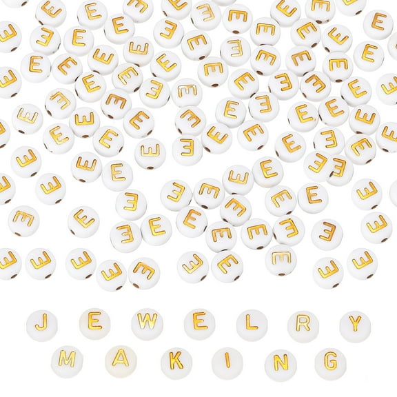 Alphabet Beads, 100 Pcs Gold Letter Beads Acrylic Charms for Craft Friendship Bracelets Jewelry Making, 4x7mm, Letter E