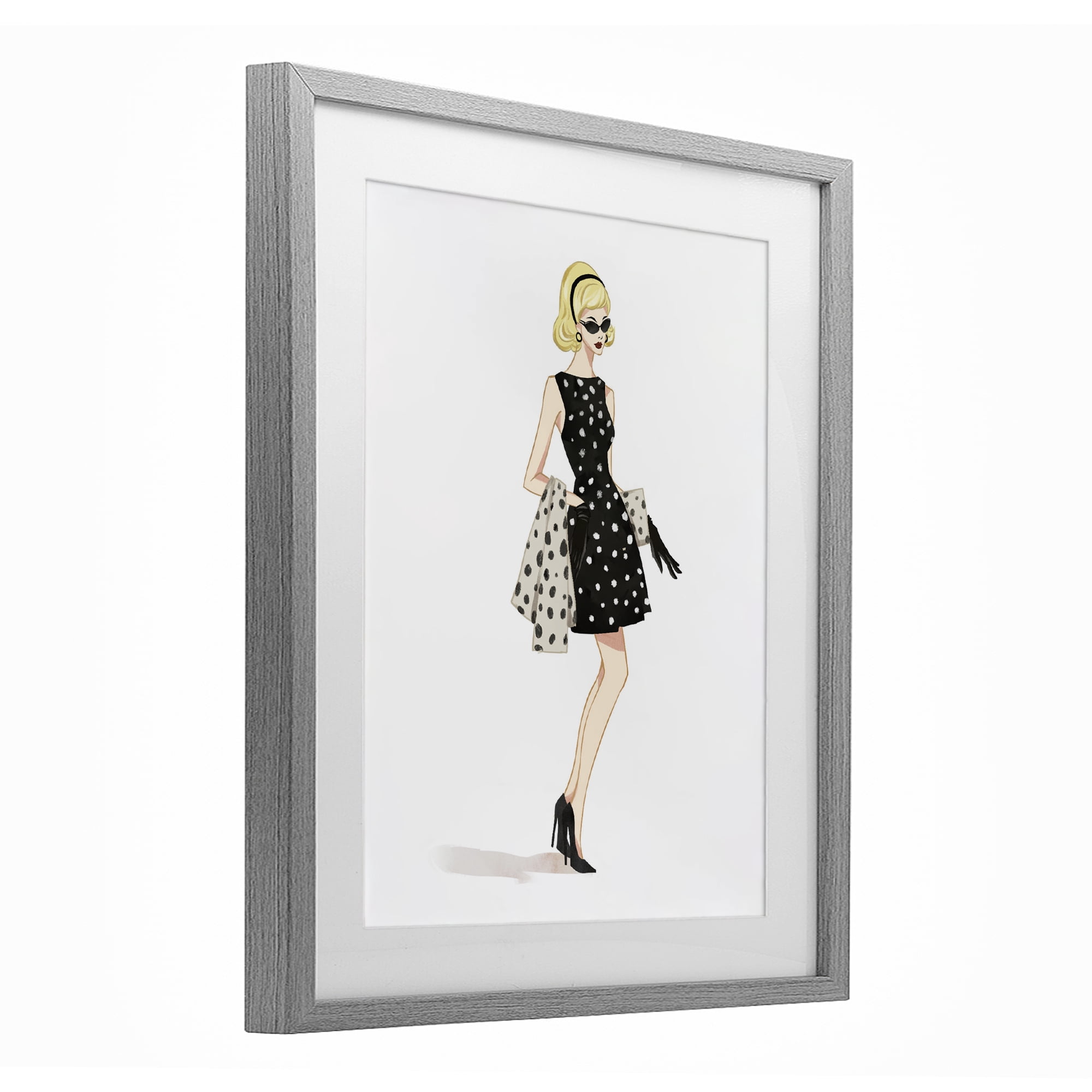 Stupell Industries Feminine Retro Fashion Gray Framed Print Under Glass, design by Ziwei Li