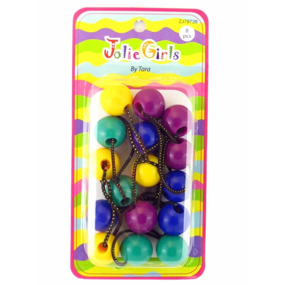 Jolie Girls by Tara 20 mm Twin Bead Ball Assorted Color Ponytail Holder Elastics - 8 Pcs.