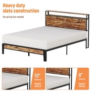 BEHOST Twin Size Farmhouse Bed Frame with Storage Headboard, Wood Platform Bed Frame with USB Ports & Power Outlets, Heavy Duty Metal Slats, No Box Spring Needed, Vintage Brown