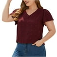 thumbnail image 2 of Wycnly Womens Blouses and Tops Dressy Going out Casual Lightweight Chiffon Jacquard Plus Size Tunic Shirts Summer Solid V-Neck Short Sleeve Cute Tees Tops Red XL, 2 of 7
