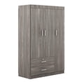 thumbnail image 4 of 3-Door Wardrobe Cabinet Closet  with 2 Drawers,Bedroom Organizer, Wood Grain Effect in Gray, 4 of 7