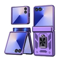 Dteck for Samsung Galaxy Z Flip 7 Armor Case with Magnetic Ring Kickstand and Built-in Hinge Protection, Heavy Duty Shockproof Protective Cover for Samsung Z Flip 7, Purple