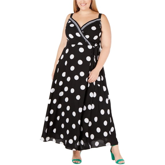I.N.C Womens Dot Maxi Dress, Black, Plus Size, 20W