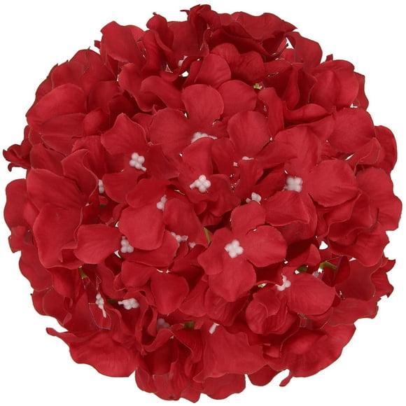 Flojery Silk Hydrangea Heads Artificial Flowers Heads with Stems for Home Wedding Decor,Pack of 10 (Red)