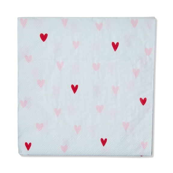 Way to Celebrate Valentine's Day Lunch Napkins with Red and Pink Hearts, 16 Count, 6.5 x 6.5 Inches
