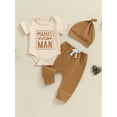 thumbnail image 4 of Aojekbee Baby Boy Summer Outfit Letter Print Short Sleeves Romper and Elastic Pants Beanies Hat Set 3 Piece Clothes, 4 of 10