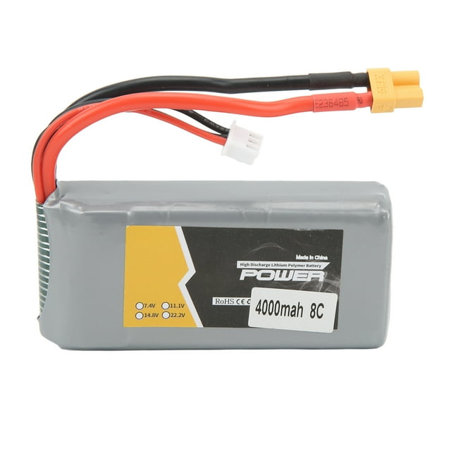 RC Boat Lipo Battery, High Conversion XT30 Female Plug 4000mAh 7.4V Lipo Battery Safe Durable for Repair